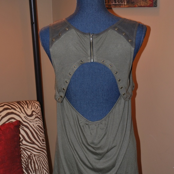 NWT Miss Me open back olive green tank - Picture 5 of 6